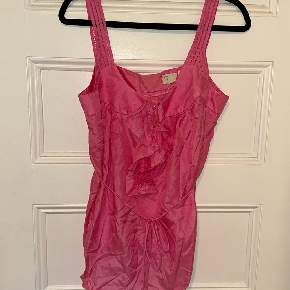 Pink Blouse Tie Top with Ruffles